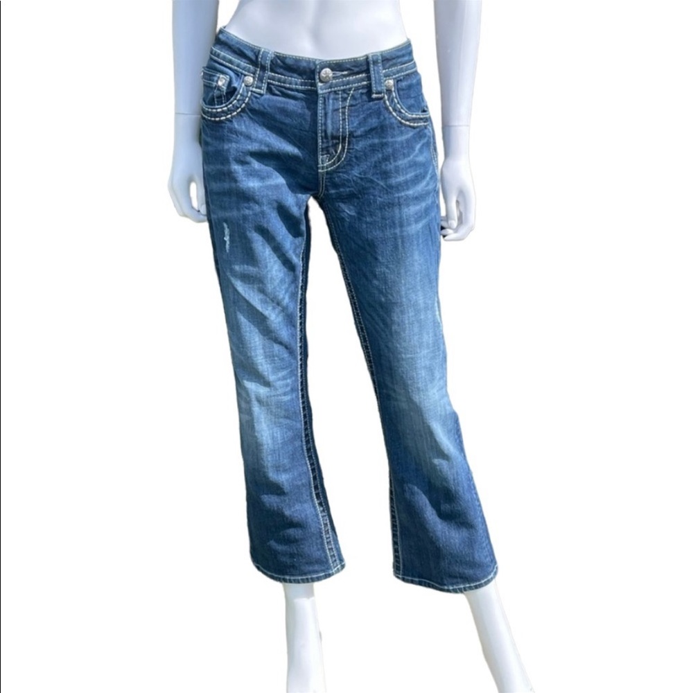 Miss Me Hippie BoHo Peace Sign Distressed Ankle Jeans